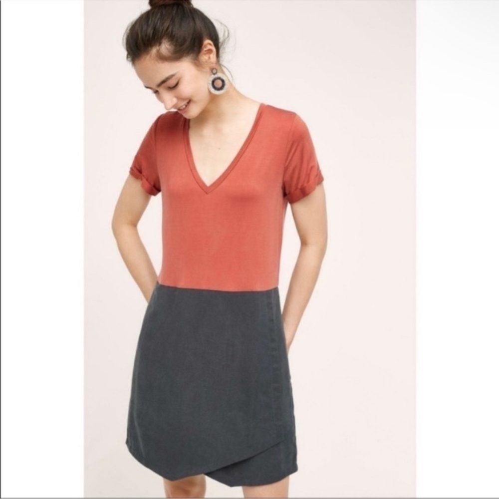 Anthropologie Two-Tone Mini Dress in Rust and Charcoal